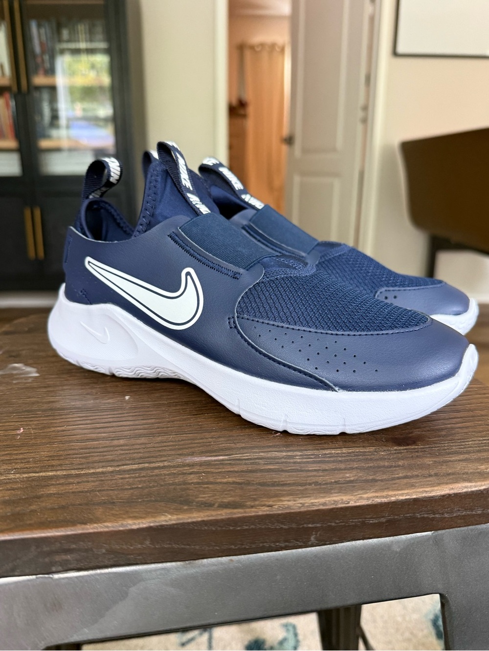 Nike Flex Runner 3 Navy White Slip-On Sneakers Youth Size 5Y NEW